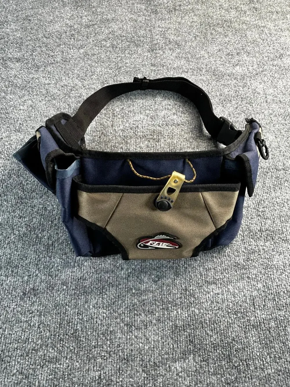 FLW Fishing Waist Tackle Bag Fanny Pack Utility Gear Bag Blue Tan - Picture 1 of 9